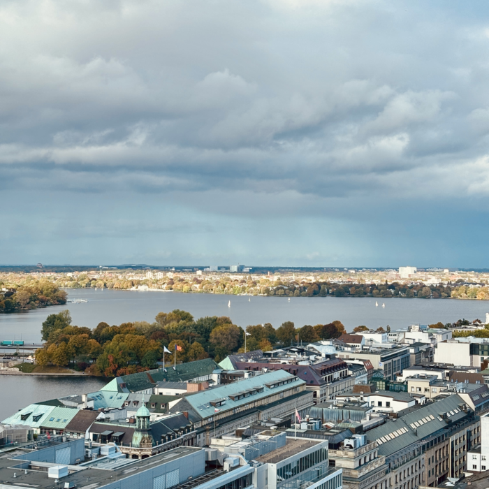 Blick vom Turm der St. Petri-Kirche in Richtung Alster